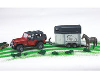 Jeep Wrangler cu trailer pentru transport cai Bruder® 02921