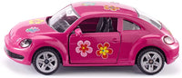 Jucarie metalica Volkswagen Beetle roz cu floricele SIKU 1488