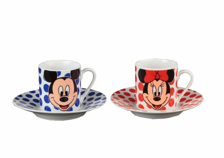 Set 2 cesti cafea Espresso si 2 farfurioare Minnie si Mickey Disney 4 piese
